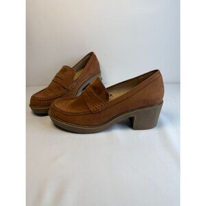 Torrid Brown Suede Crepe Heeled Penny Loafer Shoes 10.5W Preppy Twee Academia